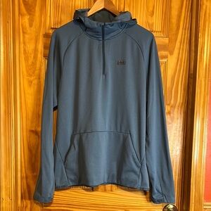 REI Blue Pullover Quarter Zip Jacket with Hood and Relaxed Fit